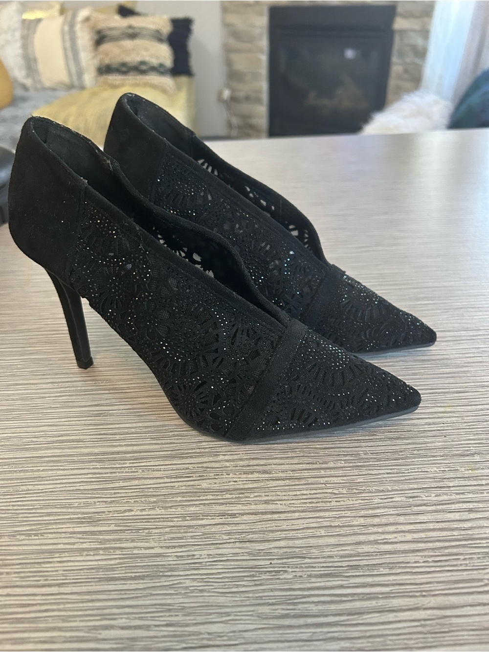 Black Lace Pointed-Toe High Heel sparkly Pumps - Women's